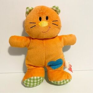 Gitzy Cat Rattle Plush Orange Green Blue Heart Cuddle Stuffed Animal Baby Toy 9”